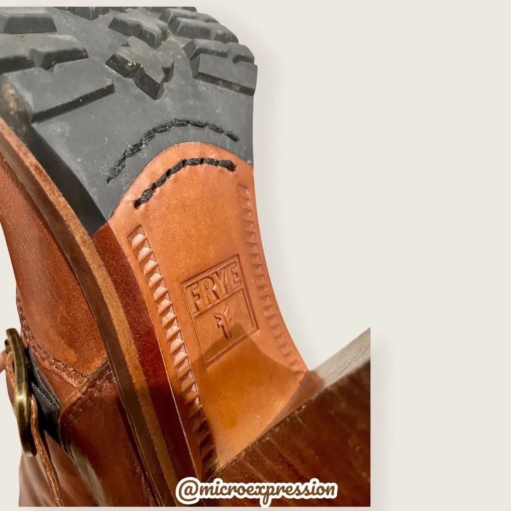 $388 Frye Mildred Brown English Engineer Leather Buckled Heeled Riding Boots